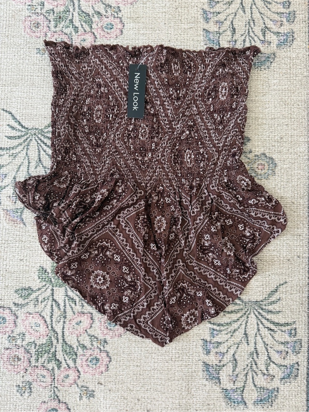 New Look Brown Paisley Strapless Crop Top